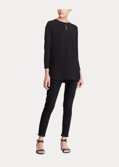 Tops Ralph Lauren Mujer Negros - Keyhole Jersey - XVKJY2081